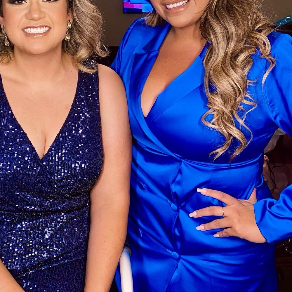 Adelyn Rae Vibrant Cobalt Blue Double-Breasted Blazer Dress. - Picture 5 of 6